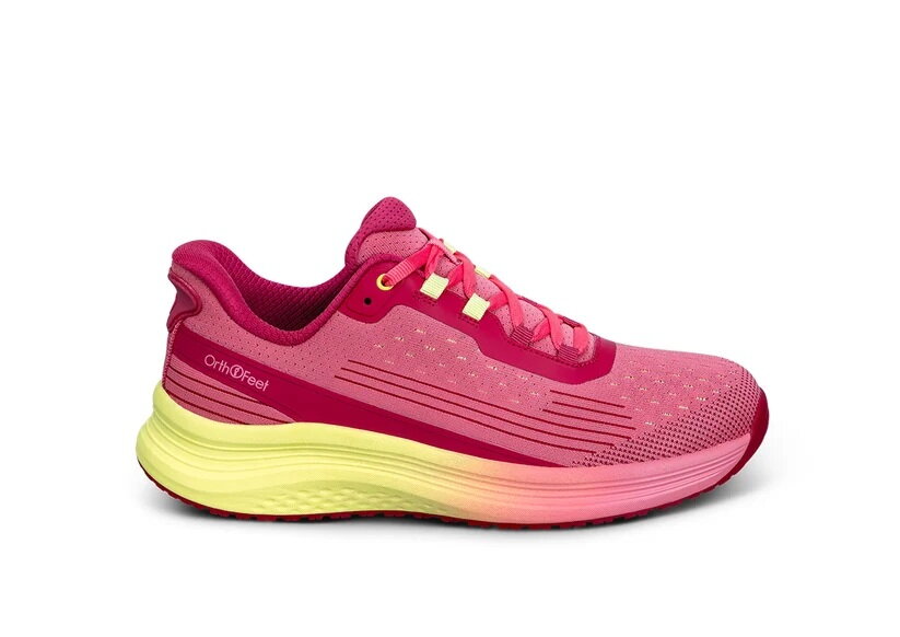 OrthOfeet Dames Hands-Free Instap Sneaker Nira Dart Fuchsia Yellow